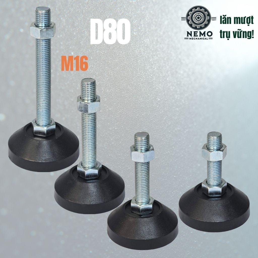 Chân Tăng Chỉnh Đế Nhựa Cứng – Giải Pháp Cân Bằng & Chống Rung (M10, M12, M16)